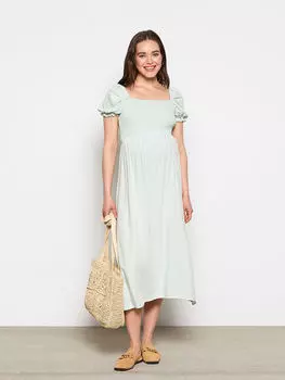 Прямое поплиновое платье с квадратным вырезом и короткими рукавами для беременных LC Waikiki Maternity