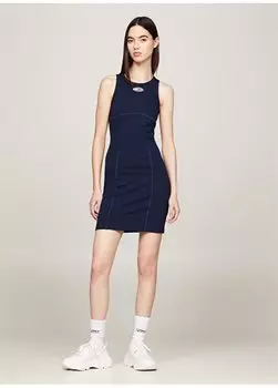 Прямое темно-синее короткое женское платье с круглым вырезом TJW ARCHIVE BODYCON DRESS EXT Tommy Jeans, темно-синий