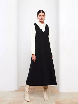 Прямое женское платье без рукавов с v-образным вырезом LCW Modest