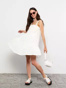 Прямое женское платье без рукавов с квадратным воротником и складками LCW Casual