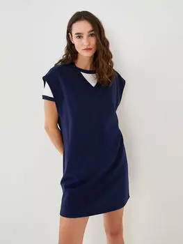 Прямое женское платье без рукавов с V-образным вырезом LCW Casual