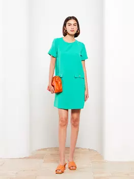 Прямое женское платье из крепа с круглым вырезом и короткими рукавами LCW Vision