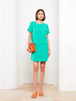 Прямое женское платье из крепа с круглым вырезом и короткими рукавами LCW Vision