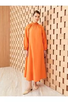 Прямое женское платье из поплина с воротником-стойкой и длинными рукавами LC Waikiki, оранжевый