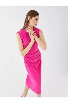 Прямое женское платье из вискозы с круглым вырезом и без рукавов LC Waikiki, розовый
