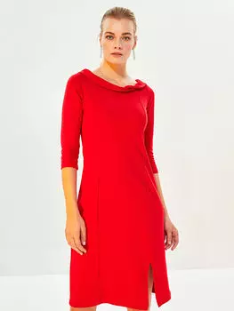 Прямое женское платье с коротким рукавом и струящимся воротником LCWAIKIKI Classic