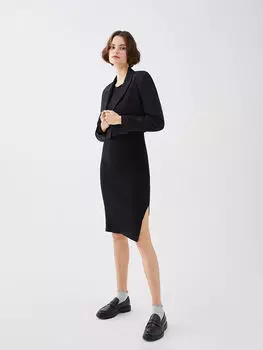 Прямое женское платье с круглым вырезом и длинными рукавами LCW Casual