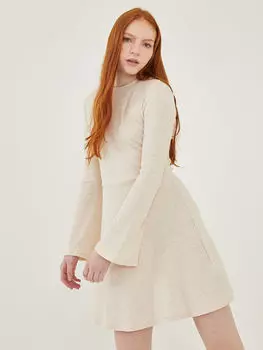 Прямое женское платье с круглым вырезом и длинными рукавами LCW Casual