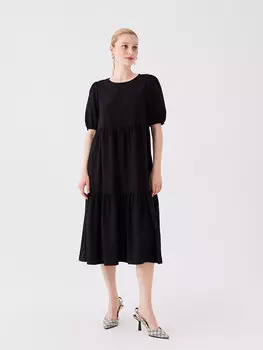 Прямое женское платье с круглым вырезом и короткими рукавами LC WAIKIKI