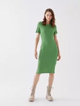 Прямое женское платье с круглым вырезом и короткими рукавами LCW Casual, зеленый
