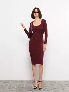 Прямое женское платье с квадратным воротником и длинными рукавами LCW Casual