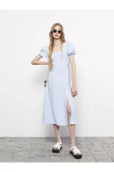 Прямое женское платье с квадратным воротником и коротким рукавом LC Waikiki, фиолетовый