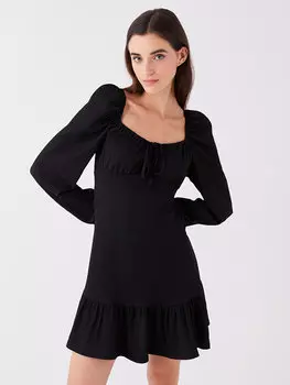 Прямое женское платье с U-образным вырезом и длинными рукавами LCW Casual