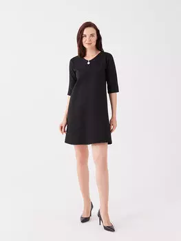 Прямое женское платье с V-образным вырезом и короткими рукавами LCW Grace