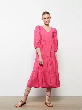 Прямое женское платье с v-образным вырезом LCWAIKIKI Classic