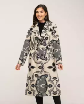 Прямое женское тканевое пальто с широкими плечами и разрезами по бокам Fsh, мультиколор