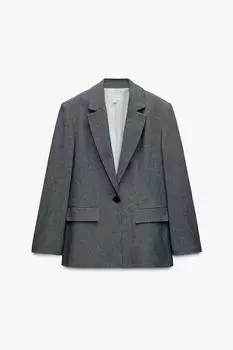 Прямой блейзер с мягкими плечами ZARA, синий