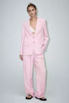 Прямой блейзер ZARA, розовый