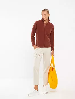 Прямой флисовый женский спортивный кардиган с воротником-стойкой и длинными рукавами LCW Active