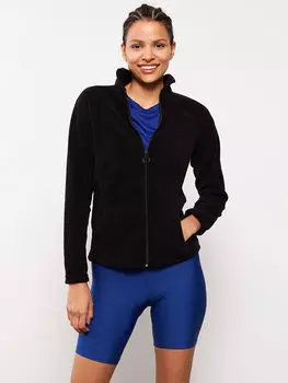 Прямой флисовый женский спортивный кардиган с воротником-стойкой и длинными рукавами LCW Active