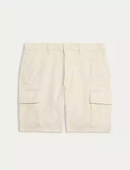 Прямой крой, эластичные шорты-карго Marks & Spencer, экрю