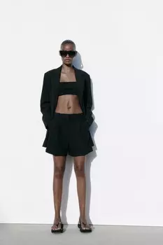 Прямой пиджак оверсайз ZARA, черный