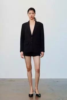 Прямой пиджак с подкладками на плечах ZARA, черный