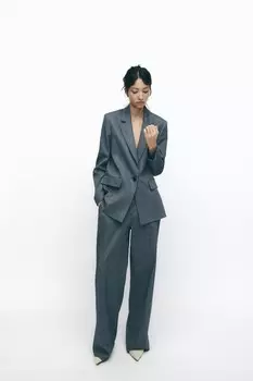 Прямой пиджак с подкладными плечами ZARA, синий/индиго