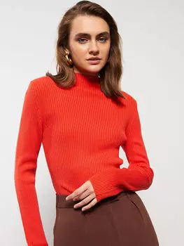 Прямой трикотажный женский свитер с воротником-стойкой и длинным рукавом LCWAIKIKI Classic