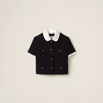 Прямой жакет из ткани с петлями Miu Miu, черный