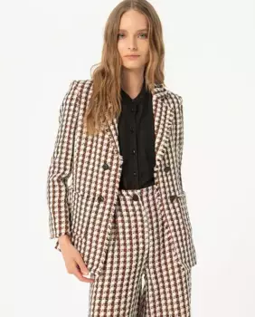 Прямой женский пиджак с клетчатым принтом Surkana, коричневый