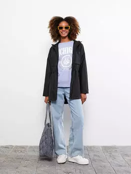 Прямой женский плащ с капюшоном и длинными рукавами LCW Casual