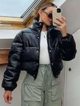 Прямой женский пуховик с воротником-стойкой и длинным рукавом Madmextt