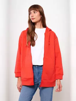 Прямой женский спортивный кардиган большого размера с капюшоном и длинными рукавами LCW Modest