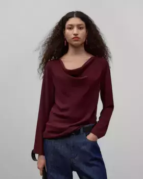 Прямой женский топ с драпированной горловиной Adolfo Dominguez, цвет Granate