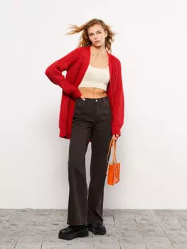 Прямой женский трикотажный кардиган с v-образным вырезом и длинными рукавами Xside