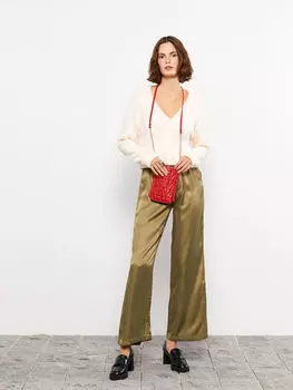 Прямой женский трикотажный кардиган с v-образным вырезом и длинными рукавами LCW Casual