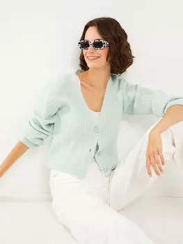 Прямой женский трикотажный кардиган с v-образным вырезом и длинными рукавами Xside