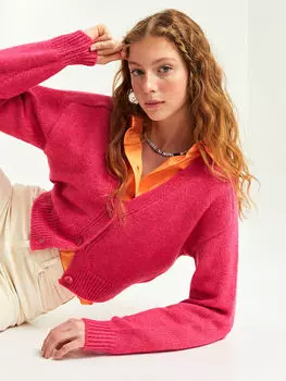 Прямой женский трикотажный кардиган с v-образным вырезом и длинными рукавами Xside