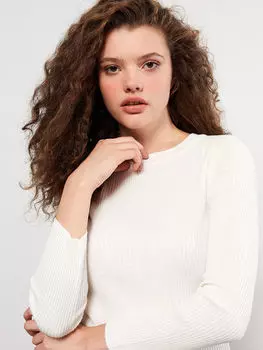 Прямой женский трикотажный свитер с круглым вырезом и длинными рукавами LCW Casual