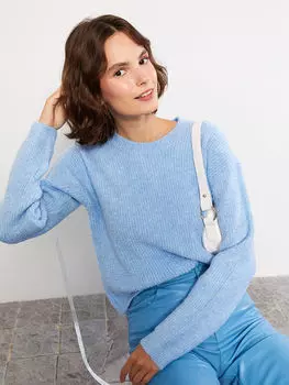 Прямой женский трикотажный свитер с круглым вырезом и длинными рукавами LCW Casual