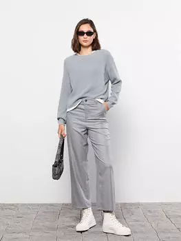 Прямой женский трикотажный свитер с круглым вырезом и длинными рукавами LCW Casual