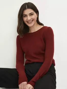 Прямой женский трикотажный свитер с круглым вырезом и длинными рукавами LCW Casual