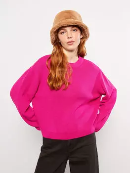 Прямой женский трикотажный свитер с круглым вырезом и длинными рукавами LCW Casual