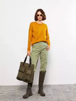 Прямой женский трикотажный свитер с круглым вырезом и длинными рукавами LCW Casual