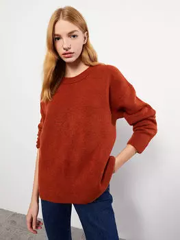 Прямой женский трикотажный свитер с круглым вырезом и длинными рукавами LCW Casual