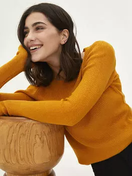 Прямой женский трикотажный свитер с круглым вырезом и длинными рукавами LCW Casual