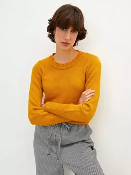 Прямой женский трикотажный свитер с круглым вырезом и длинными рукавами LCW Vision