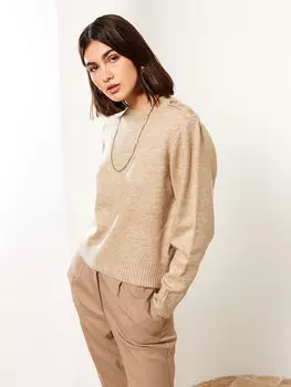 Прямой женский трикотажный свитер с круглым вырезом и длинными рукавами LCW Vision