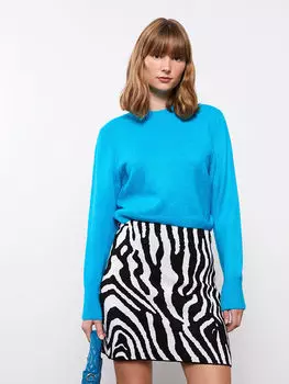 Прямой женский трикотажный свитер с круглым вырезом и длинными рукавами LCW Vision